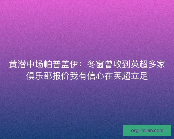 黄潜中场帕普盖伊:冬窗曾收到英超多家俱乐部报价我有信心在英超立足 黄潜中场帕普盖伊:冬窗曾收到英超多家俱乐部报价我有信心在英超立足